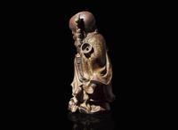 An unusual Chinese porcelain faux bronze "Shoulao" figural censer, attributed to You Changzi 瓷仿銅壽老香爐 游長子署名
