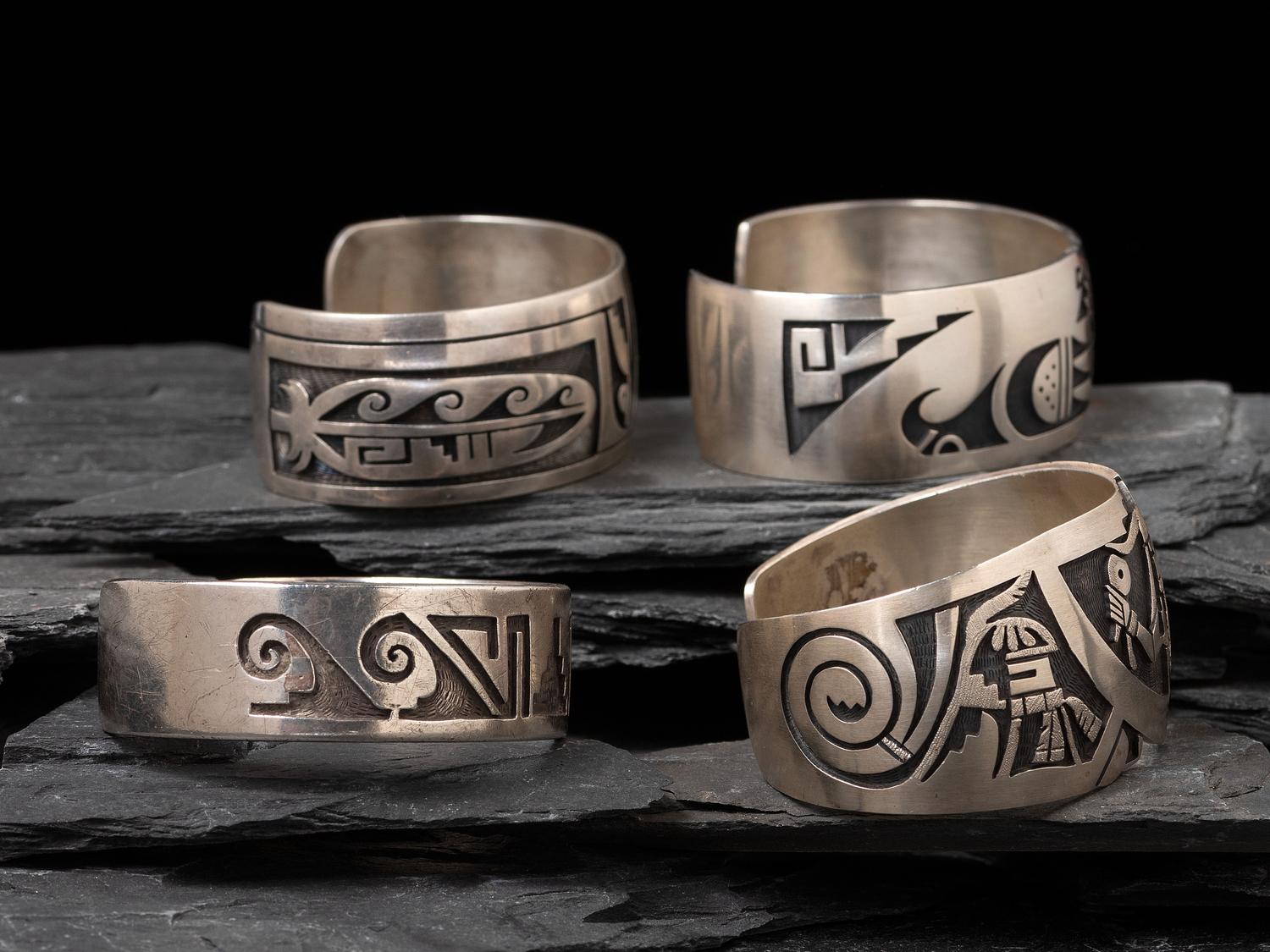 Hopi Silver Overlay Cuff Bracelets