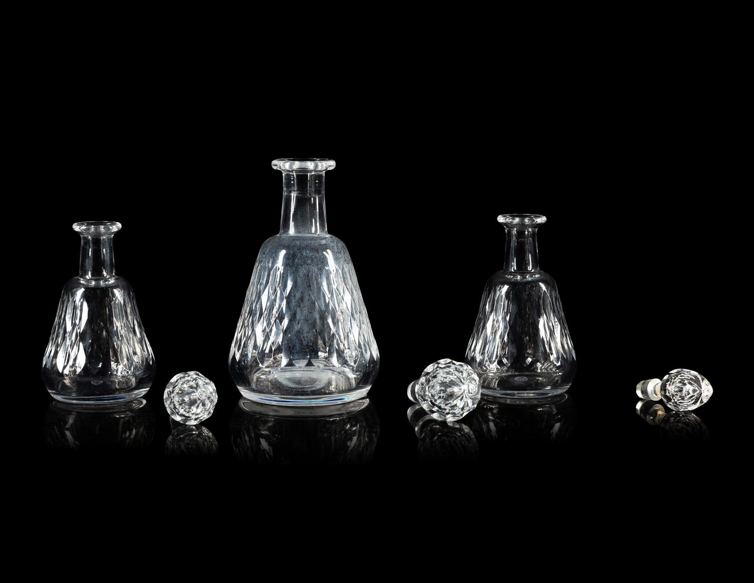 Three Baccarat Armagnac Cut Glass Decanters