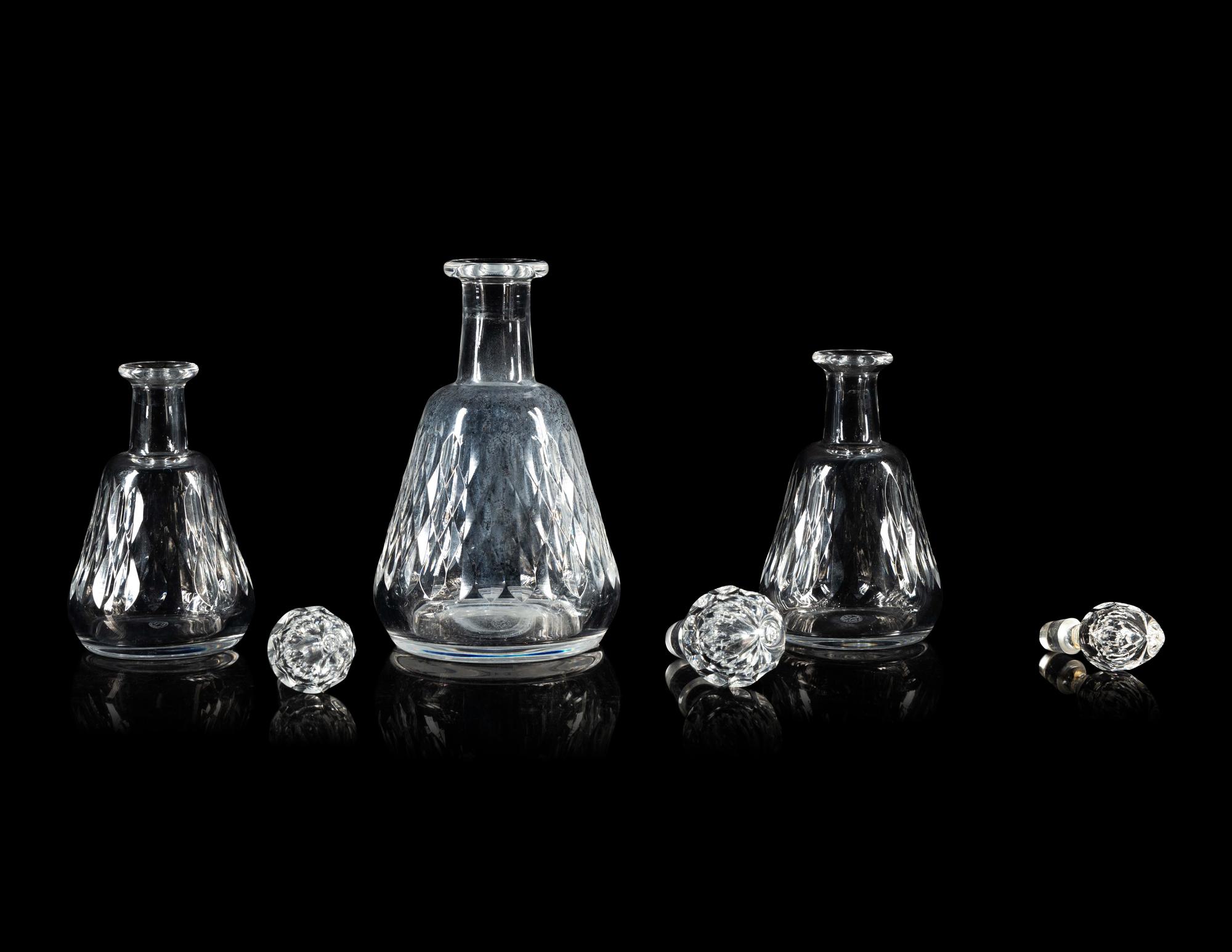 Three Baccarat Armagnac Cut Glass Decanters