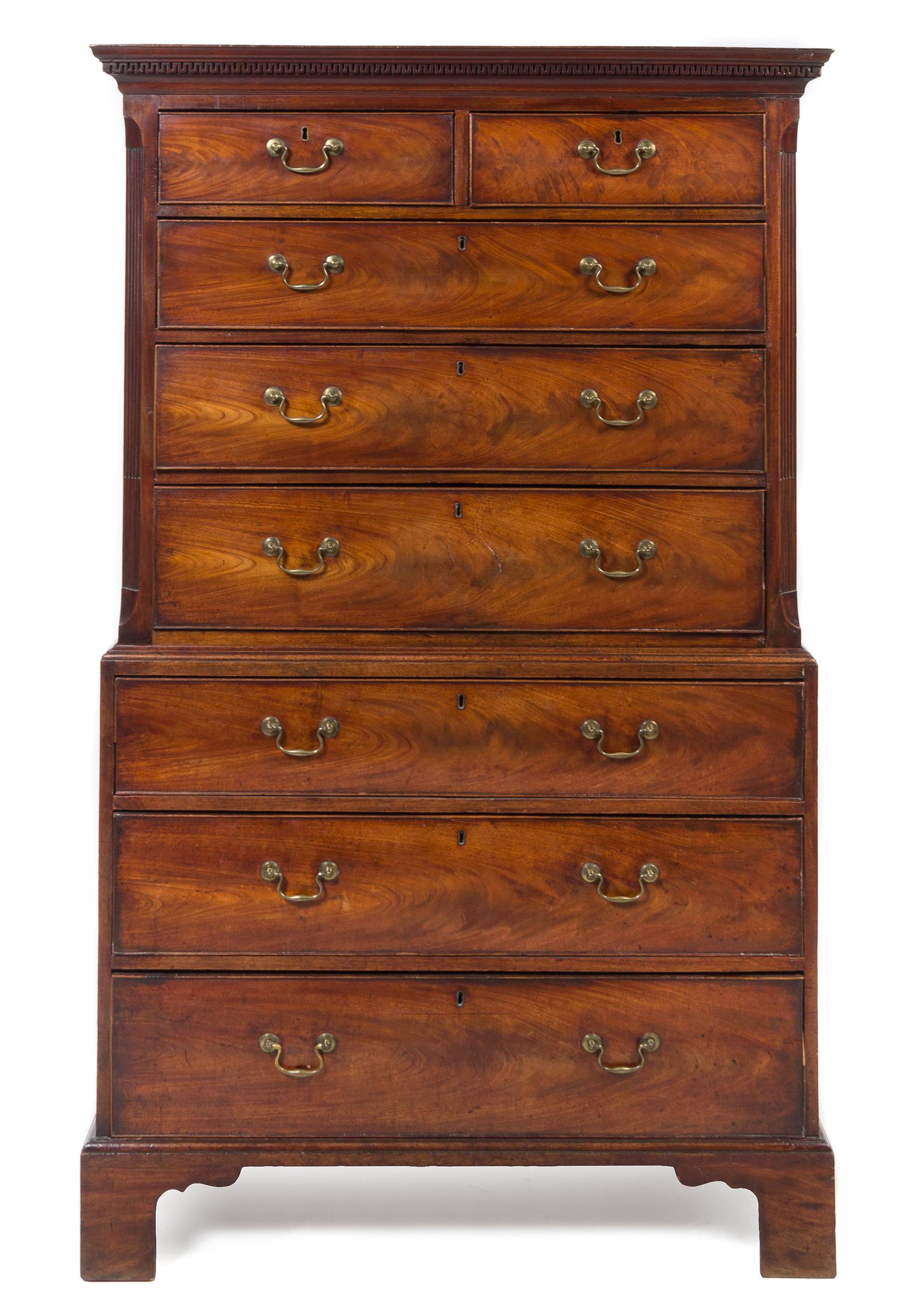 A George III Mahogany Chest on Chest Height 71 x with 41 3/4 x depth 20 1/2 inches. — CIRCA 1780