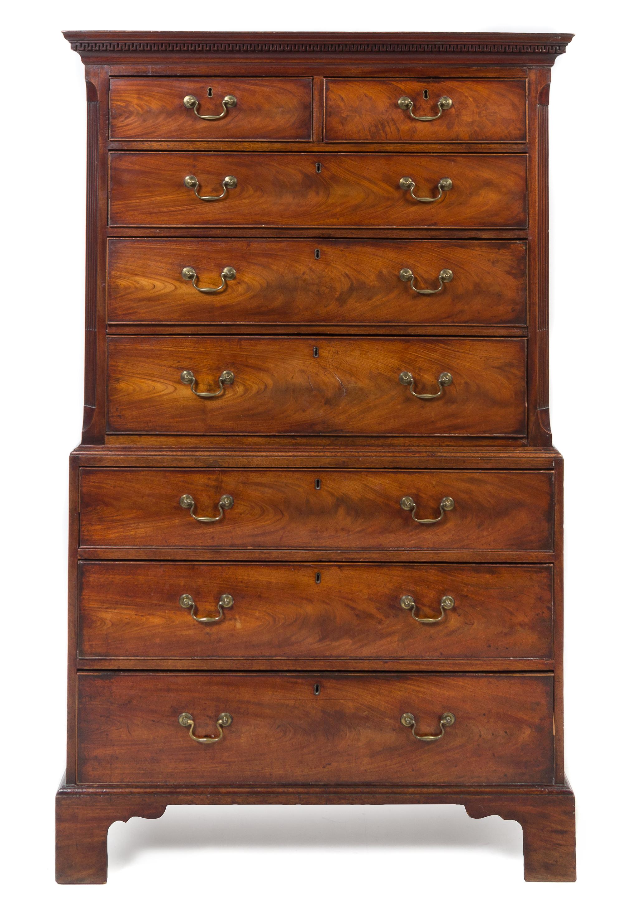 A George III Mahogany Chest on Chest Height 71 x with 41 3/4 x depth 20 1/2 inches. — CIRCA 1780