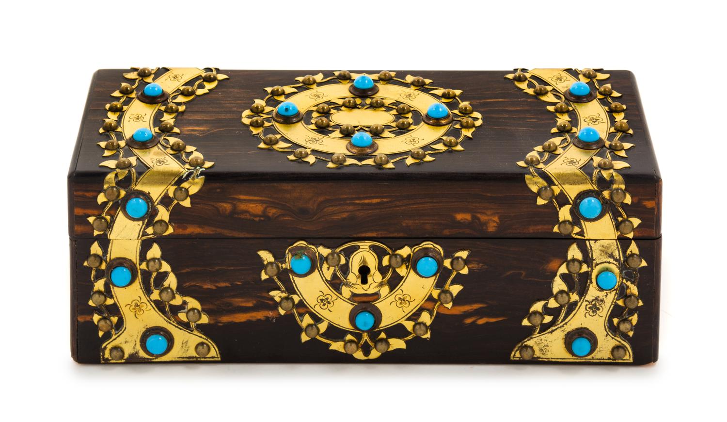 A Brass Mounted Calamander Table Casket Width 14 inches. — 19TH CENTURY