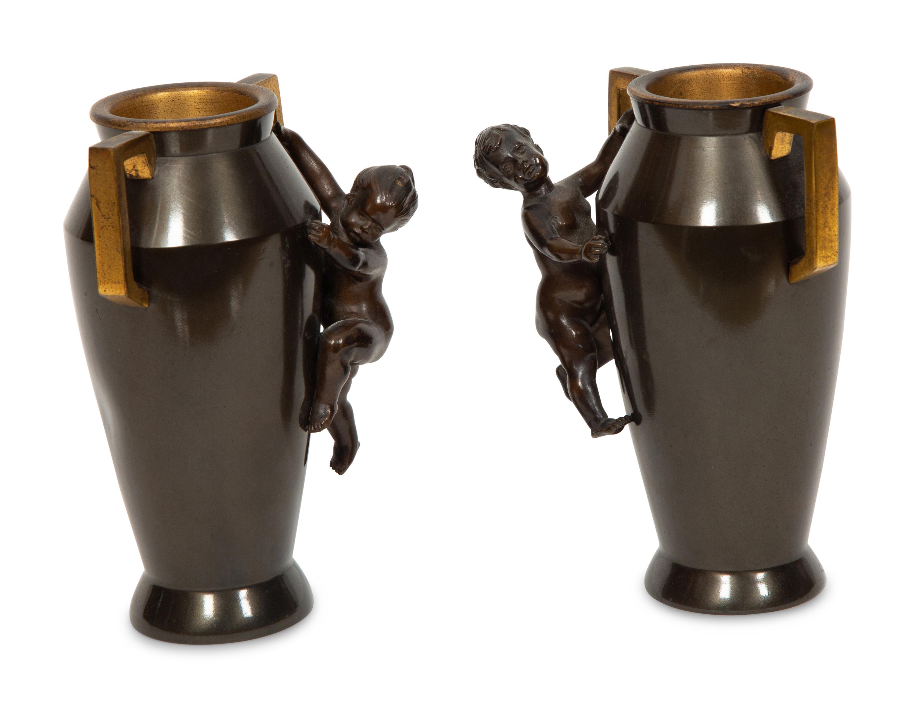 A Pair of Continental Art Deco Bronze Amphoras
