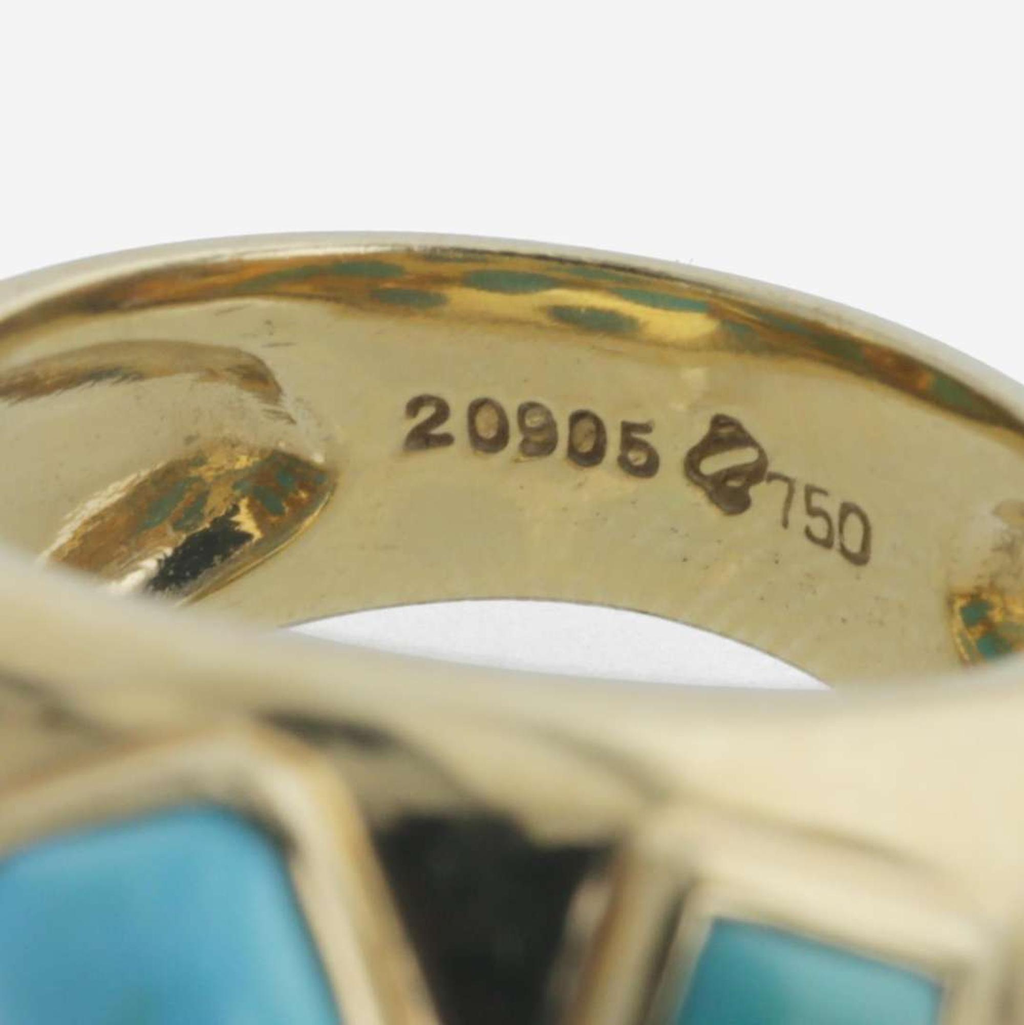 An 18K yellow gold and turquoise ring and earrings suite, Seaman Schepps