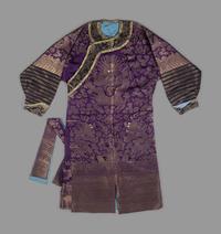 A Chinese Magenta Gold Brocade Dragon Robe
