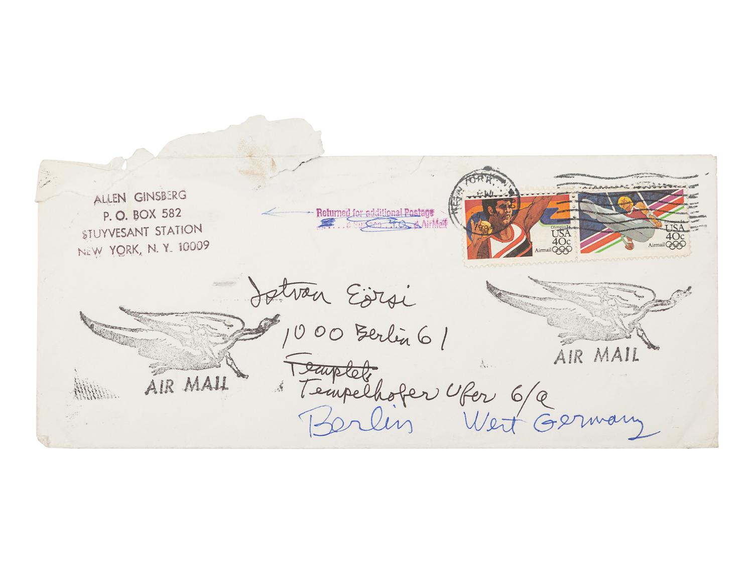 GINSBERG, Allen (1926-1997). Autograph letter signed ("Allan"), to István Eörsi. New York, New York, 11 May 1984. 4 pages, 8vo, 215 x 138 mm, on Harper & Row, Publishers Memorandum paper, Ginsberg's return address stamped on the first page, with original envelope .