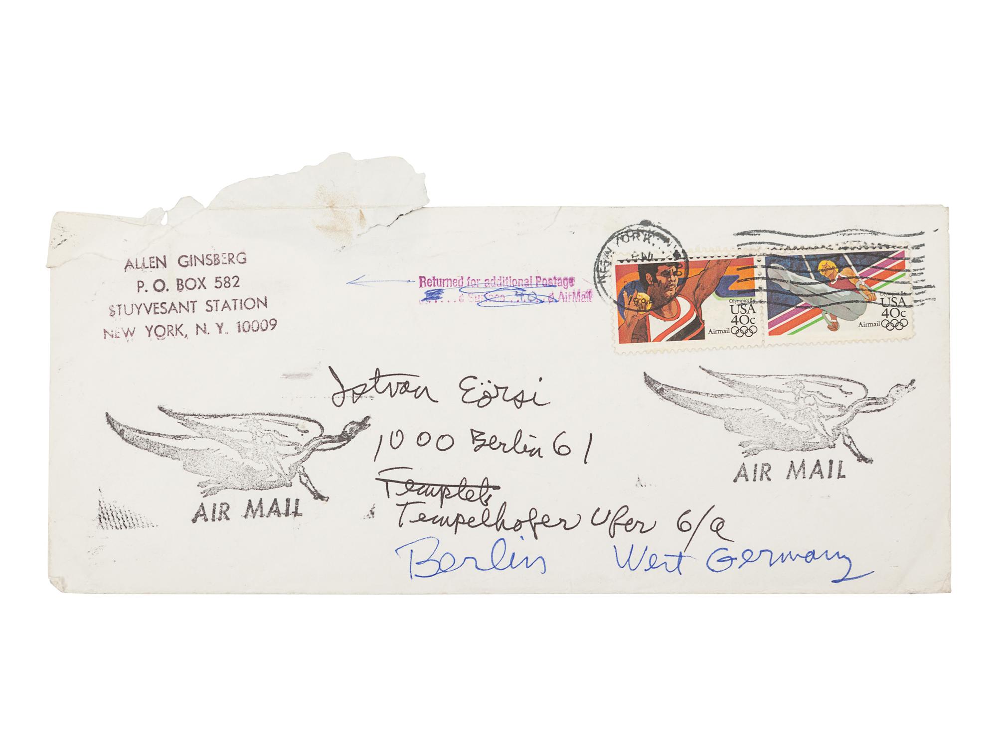 GINSBERG, Allen (1926-1997). Autograph letter signed ("Allan"), to István Eörsi. New York, New York, 11 May 1984. 4 pages, 8vo, 215 x 138 mm, on Harper & Row, Publishers Memorandum paper, Ginsberg's return address stamped on the first page, with original envelope .