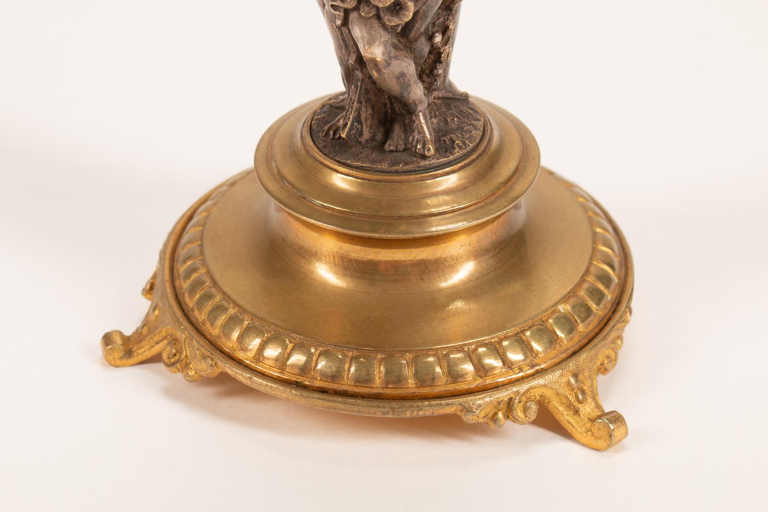 A Pair of Renaissance Revival Part-Silvered Bronze Candlesticks