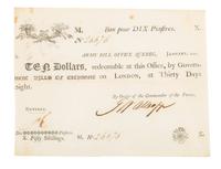 [WAR OF 1812]. Canadian Army Bill, 10 Dollar note issued January 1815.