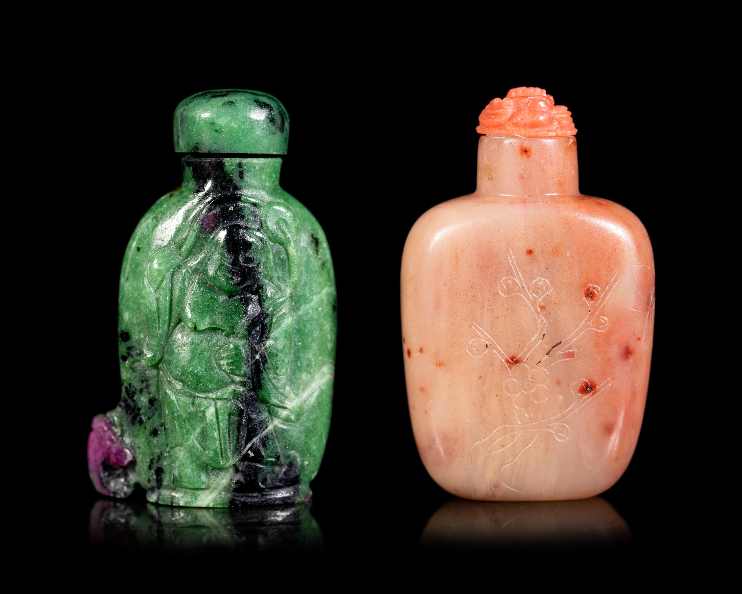 Two Chinese Hardstone Snuff Bottles
