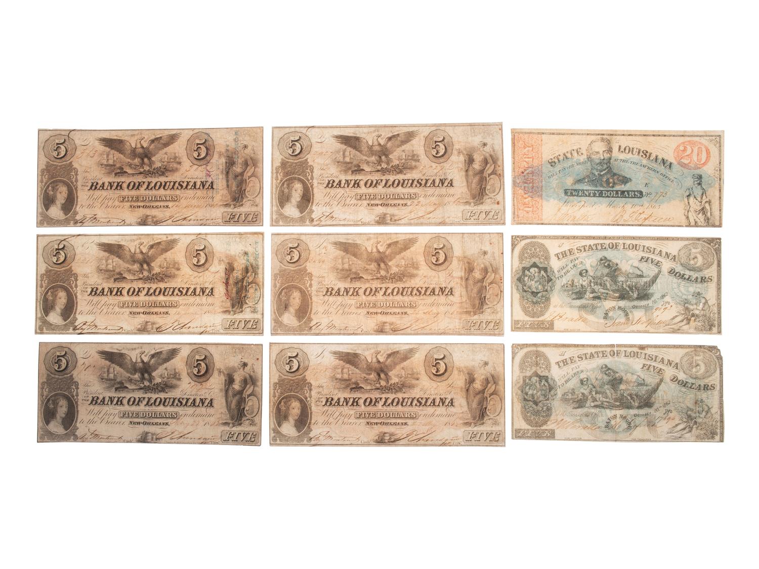 [CONFEDERATE - CURRENCY]. A variety of Louisiana notes, including:
