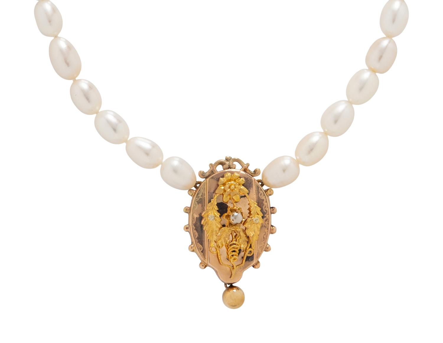 CULTURED PEARL AND GOLD FLOWER NECKLACE