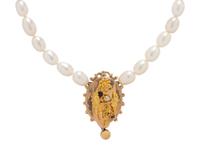 CULTURED PEARL AND GOLD FLOWER NECKLACE
