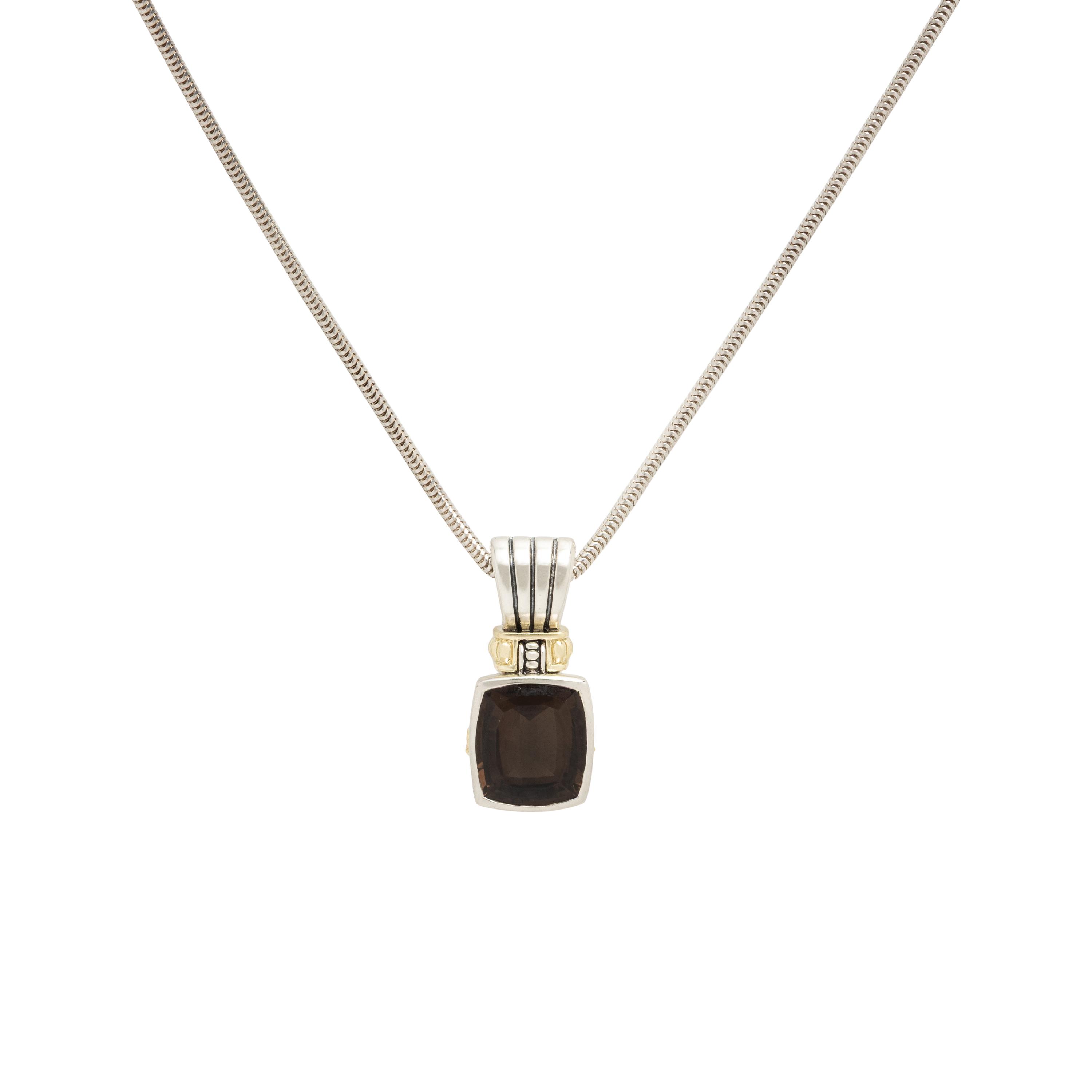 Lagos, 'Caviar', Sterling Silver, Yellow Gold, and Smoky Quartz Pendant Necklace