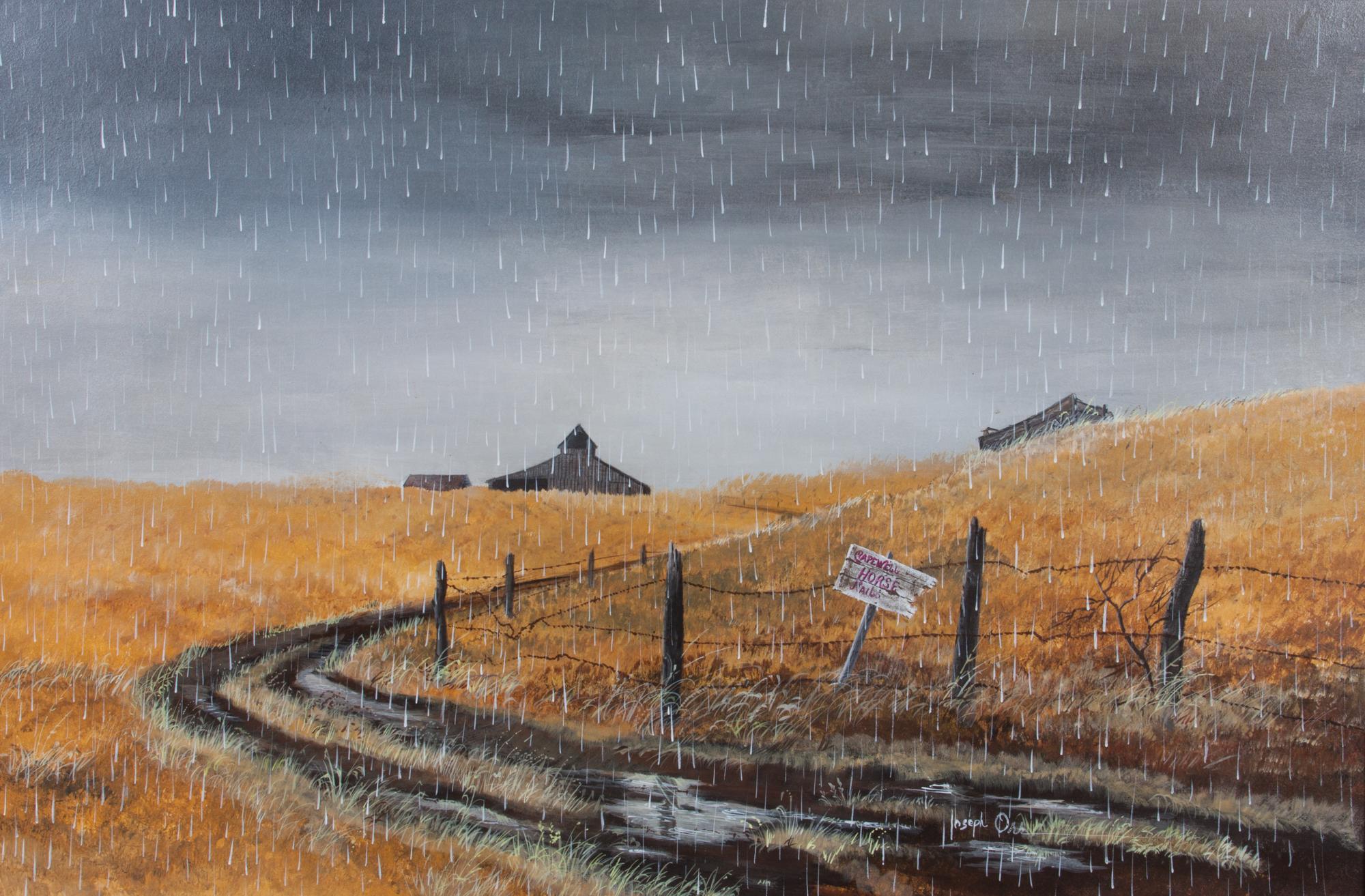 Joseph Orr, (American, b. 1949), Farm Landscape in the Rain and Hay Wagon