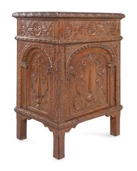 A Near Pair of Renaissance Style Carved Oak Side Cabinets