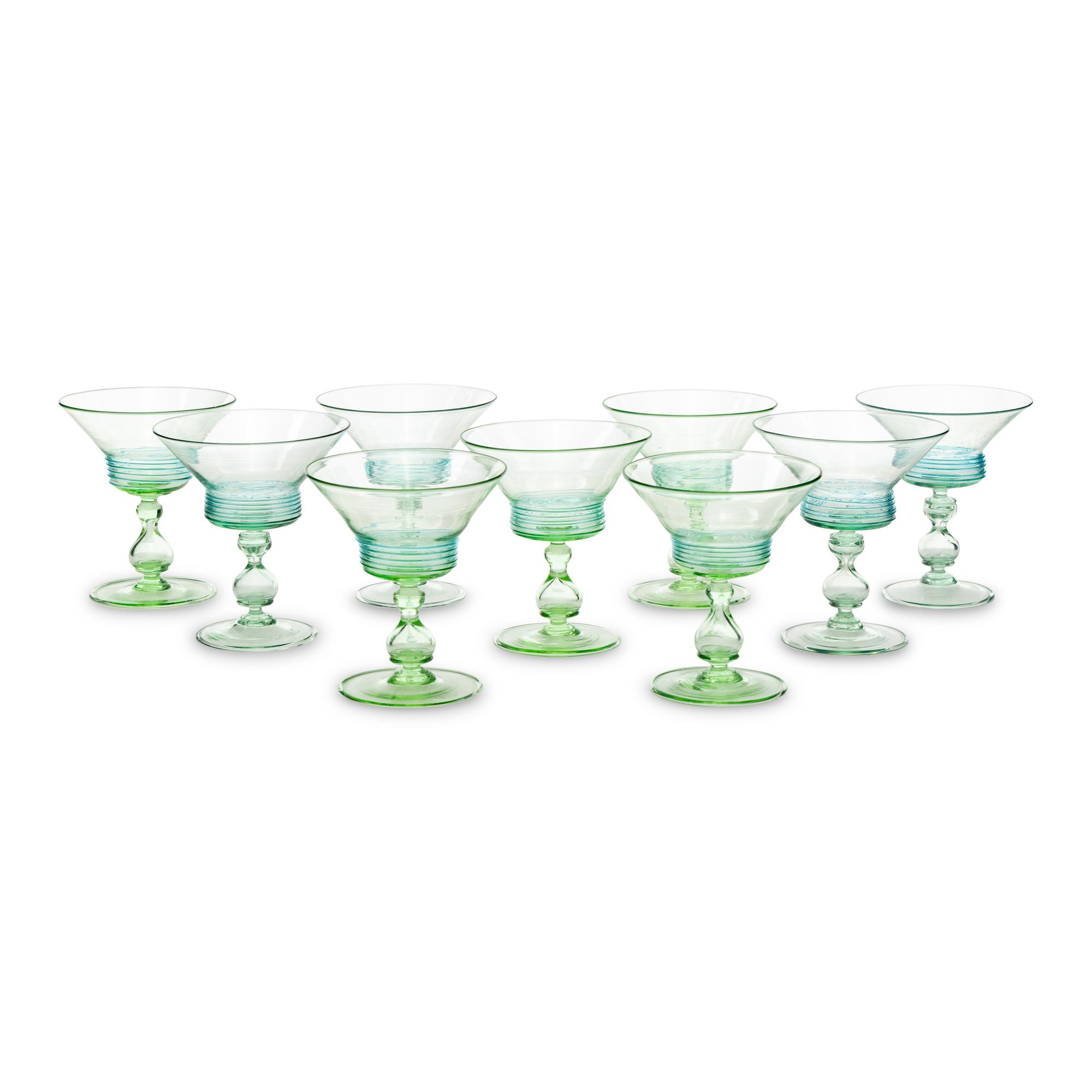 A Set of Nine Steuben Threaded Sherbet Glasses or Champagne Coupes