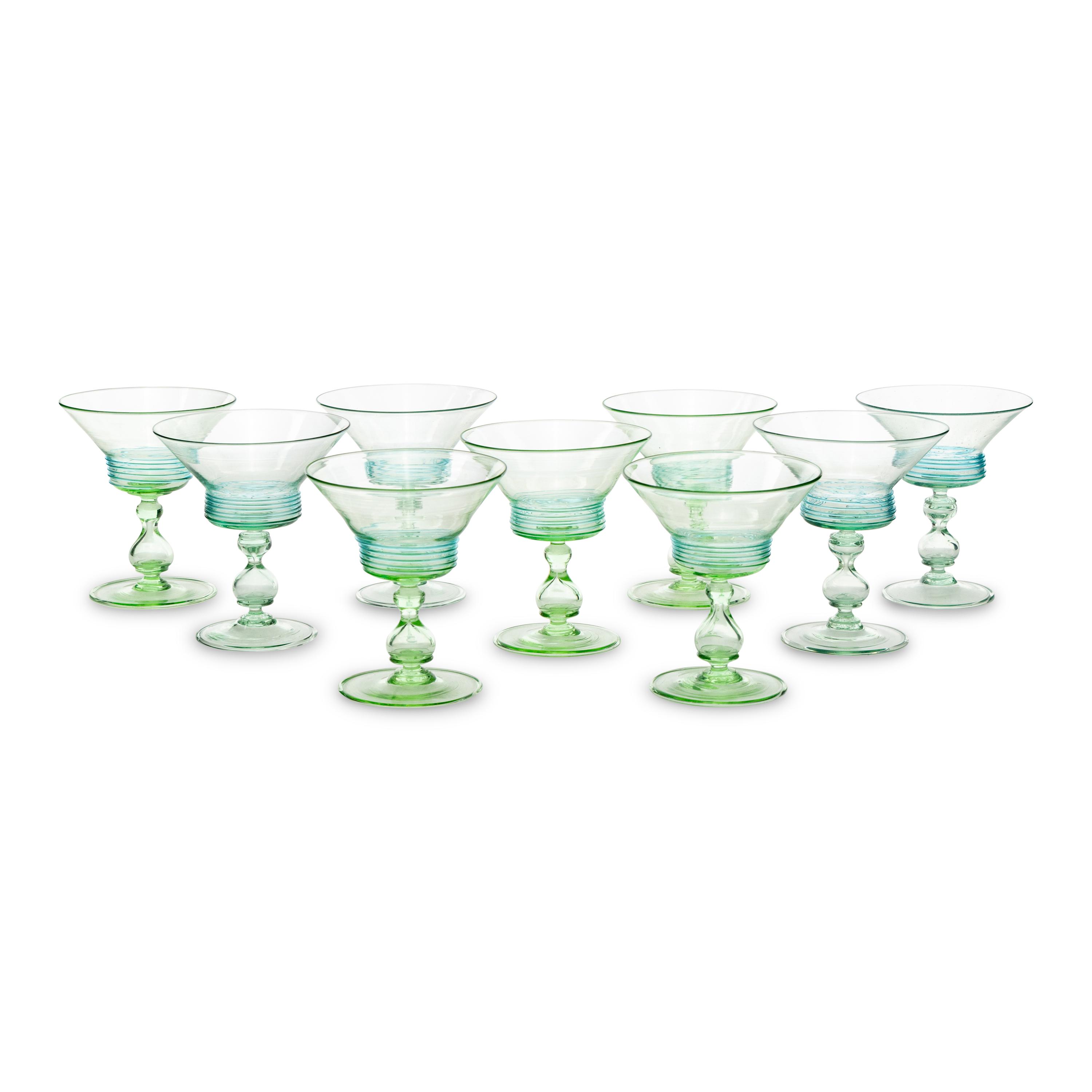 A Set of Nine Steuben Threaded Sherbet Glasses or Champagne Coupes