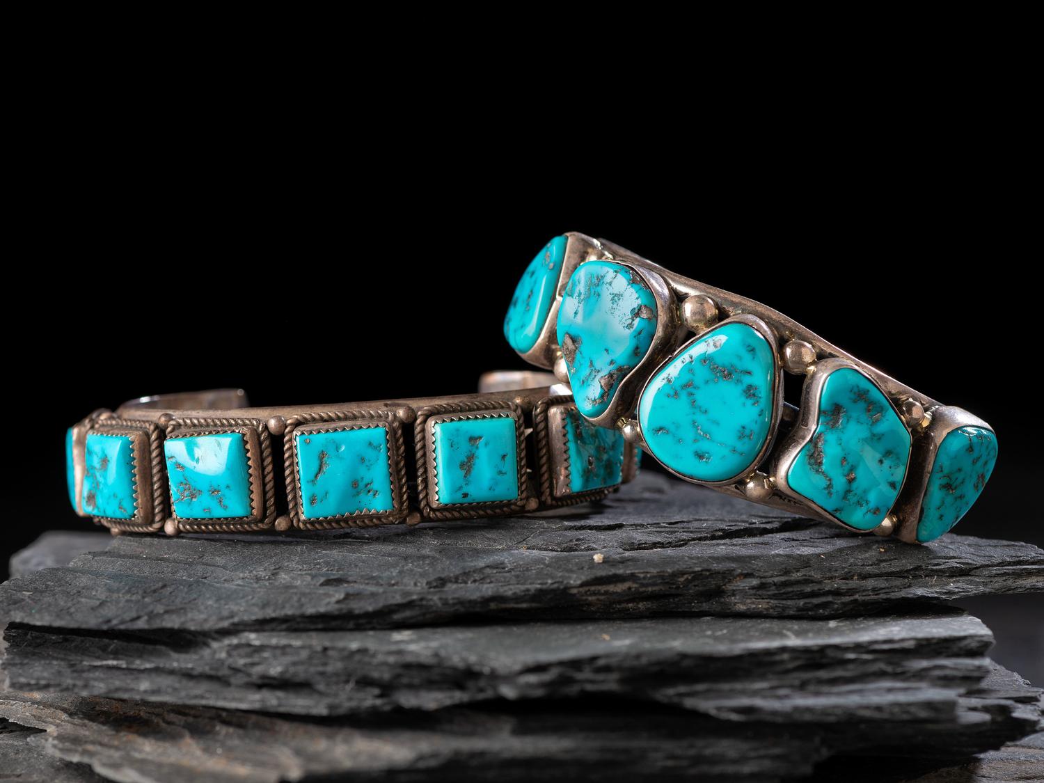 Navajo Silver and Turquoise Cuff Bracelets