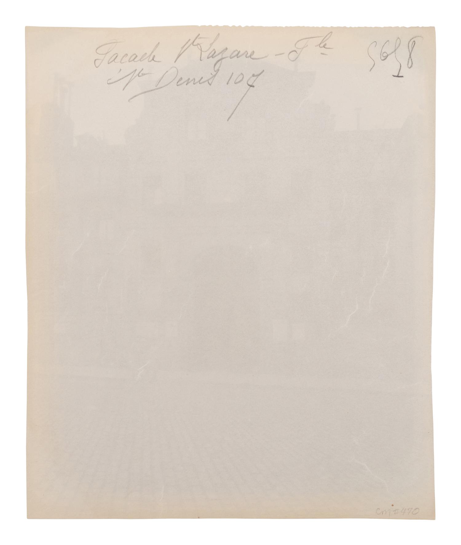 A group of five photographs ( Auberge du Compas d'Or, rue Montorgueil; Façade Saint-Lazare, faubourg Saint-Denis 107; Folie Thoinard, 9 rue Coq-Héron; Hôtel d'Imbercourt, 15 rue de l'Universite; Hôtel de Vendôme, rue Béranger 3 )