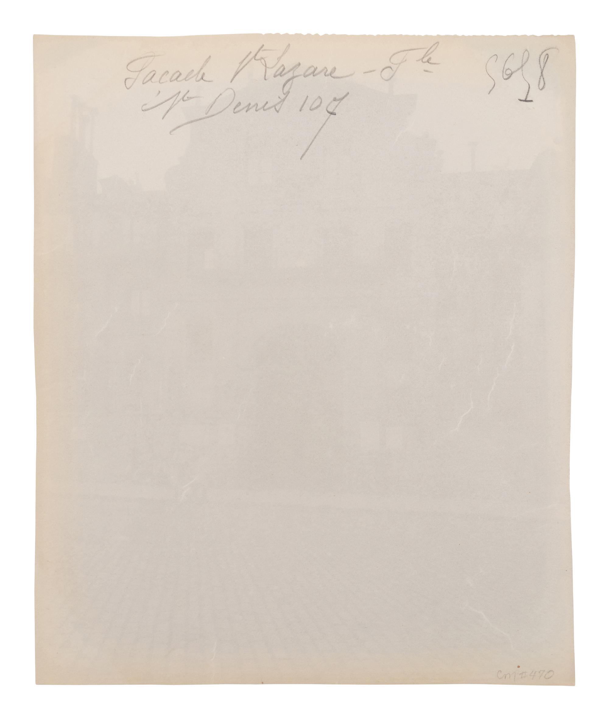 A group of five photographs ( Auberge du Compas d'Or, rue Montorgueil; Façade Saint-Lazare, faubourg Saint-Denis 107; Folie Thoinard, 9 rue Coq-Héron; Hôtel d'Imbercourt, 15 rue de l'Universite; Hôtel de Vendôme, rue Béranger 3 )