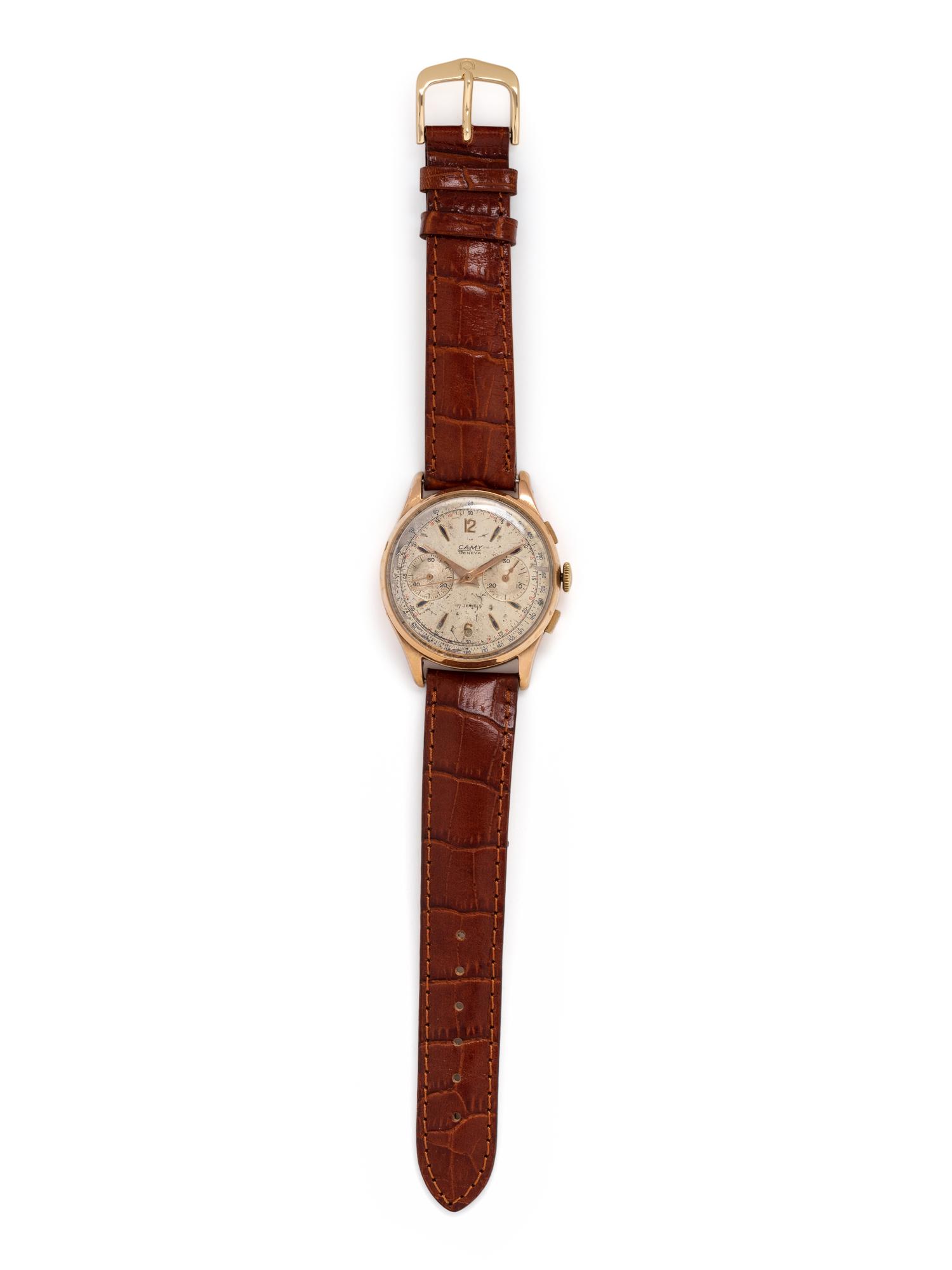 CAMY, VINTAGE, 18K YELLOW GOLD CHRONOGRAPH WRISTWATCH
