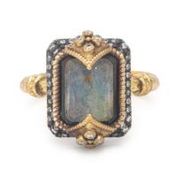Labradorite, Diamond Ring, Silver, and Yellow Gold Ring