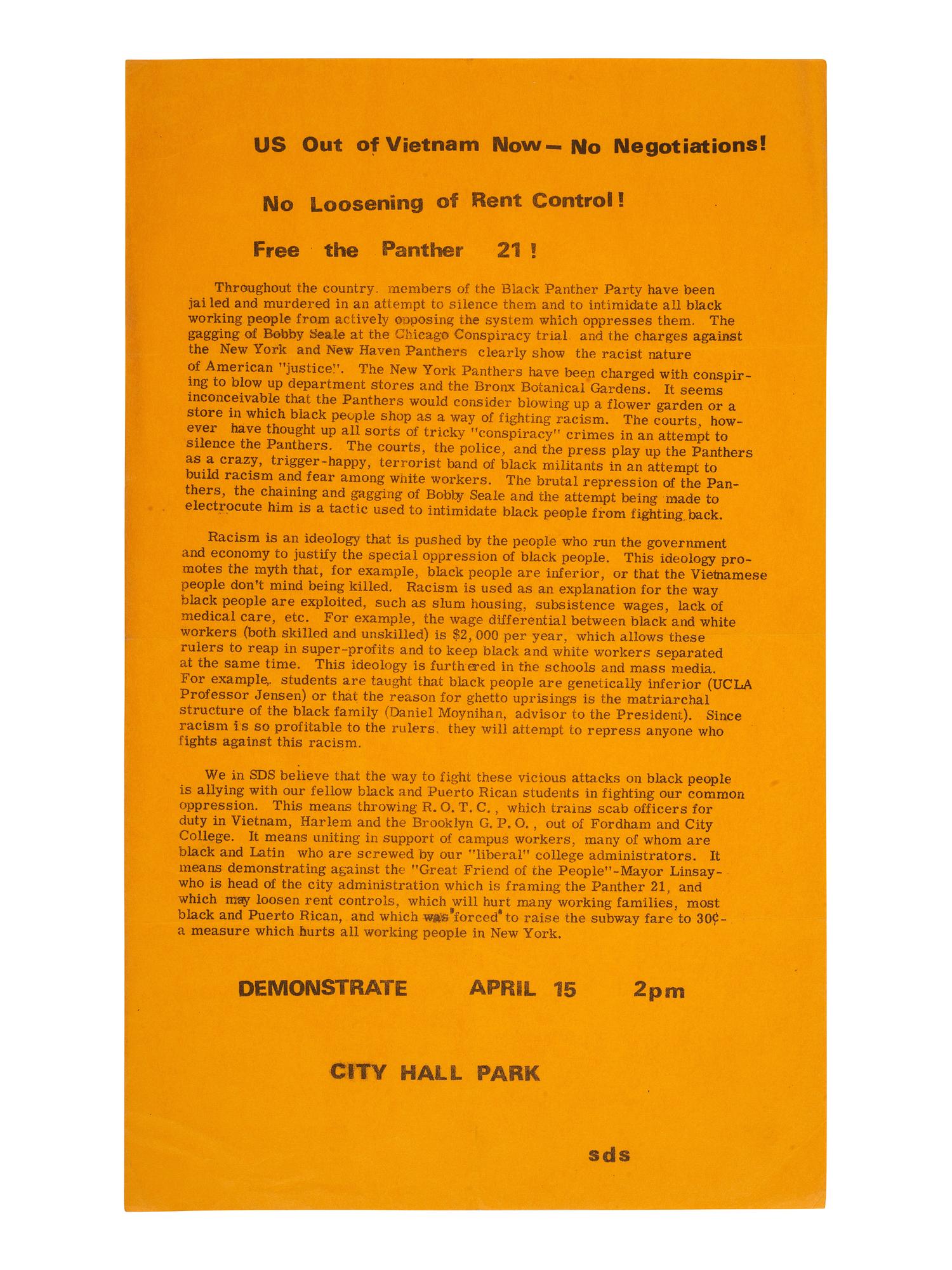 [BLACK PANTHERS]. A group of 2 flyers associated with the "Panther 21,"comprising: