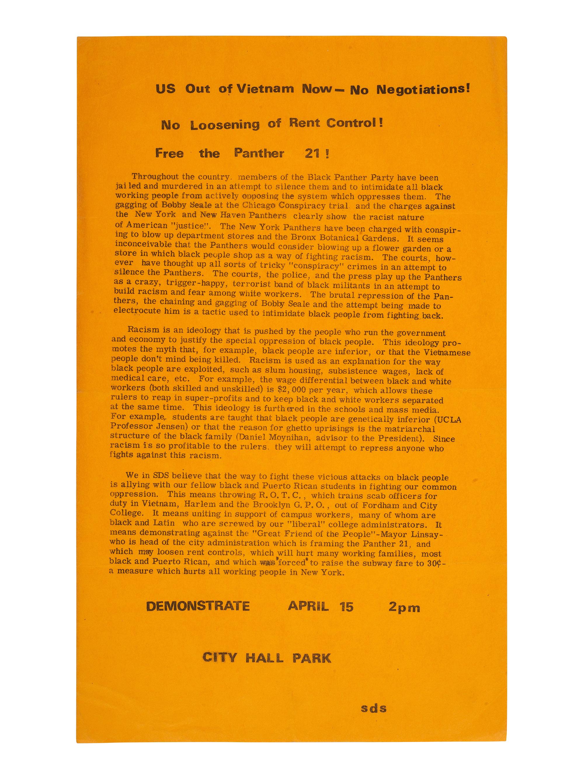 [BLACK PANTHERS]. A group of 2 flyers associated with the "Panther 21,"comprising: