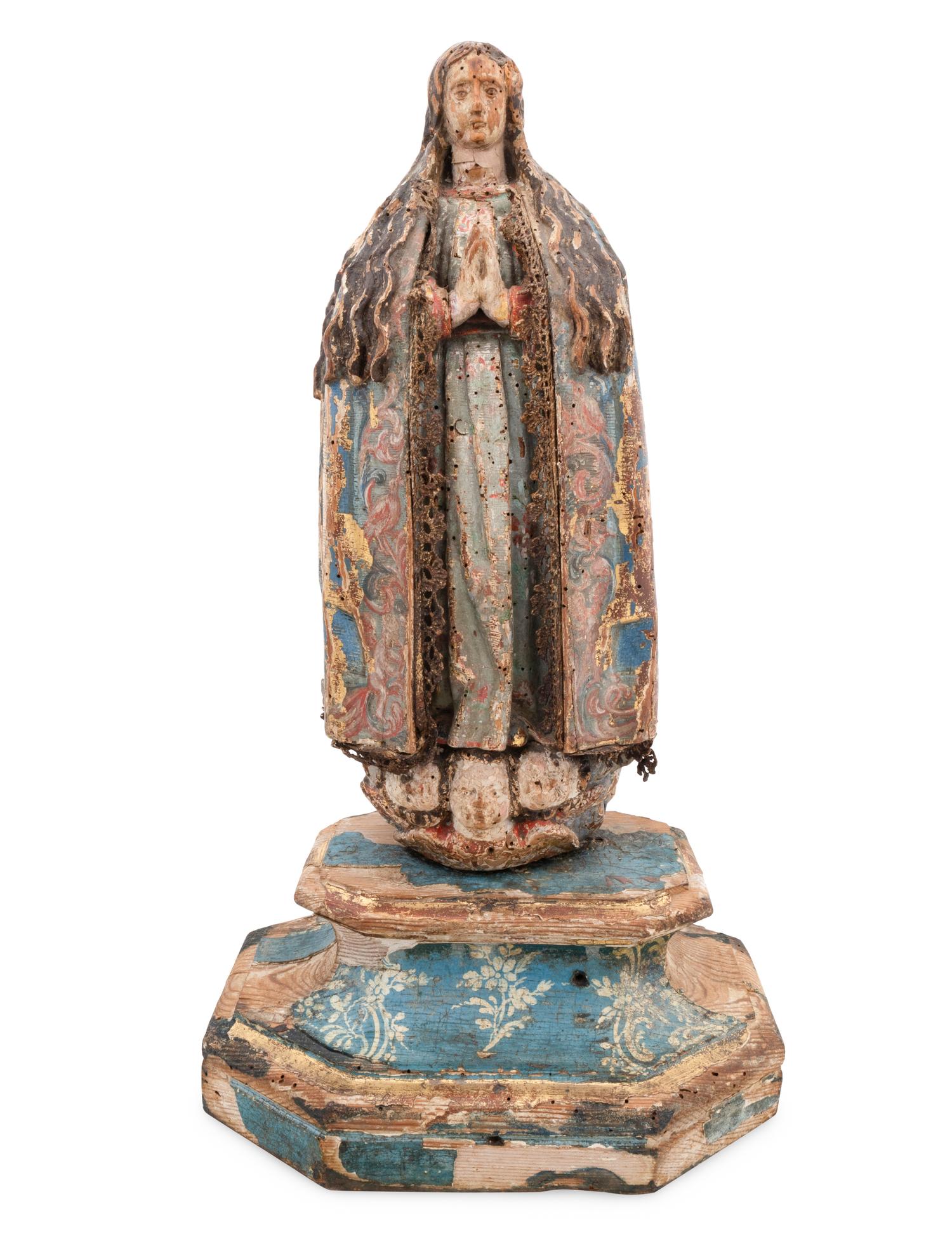 A Continental Polychrome and Giltwood Figure of The Virgin Mary