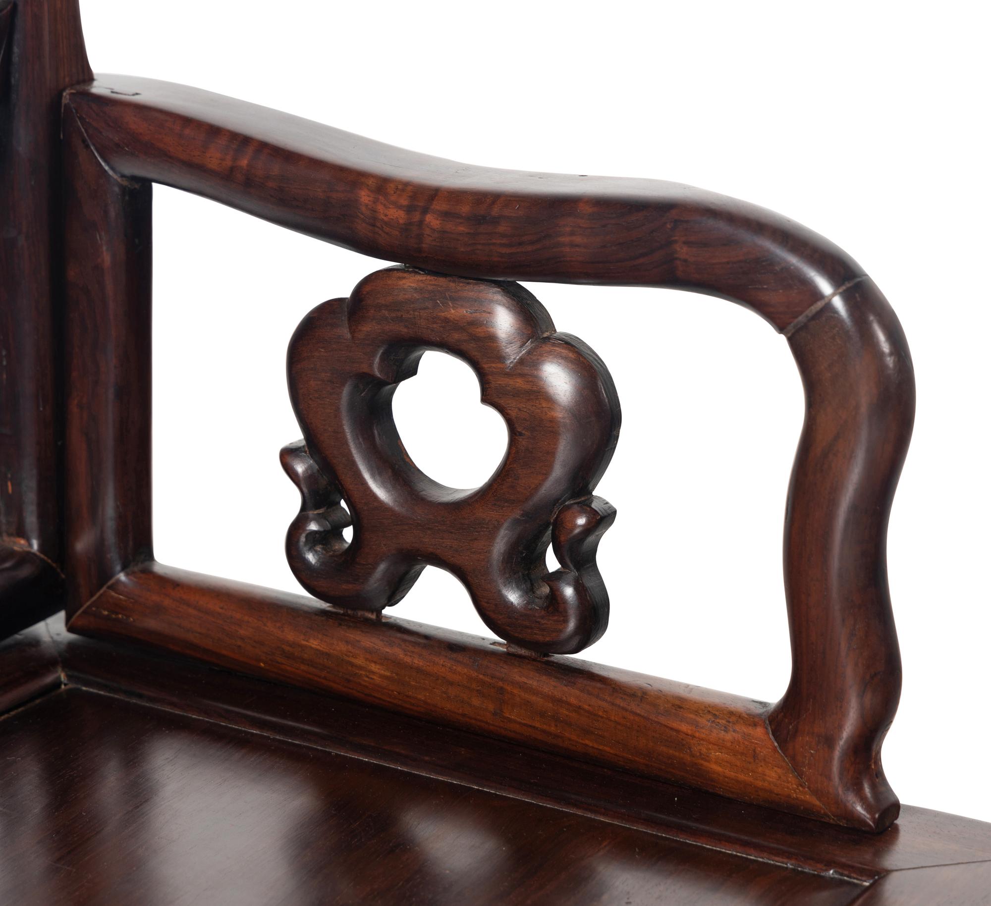 A Set of Four Chinese Marble Inset Zitan Armchairs