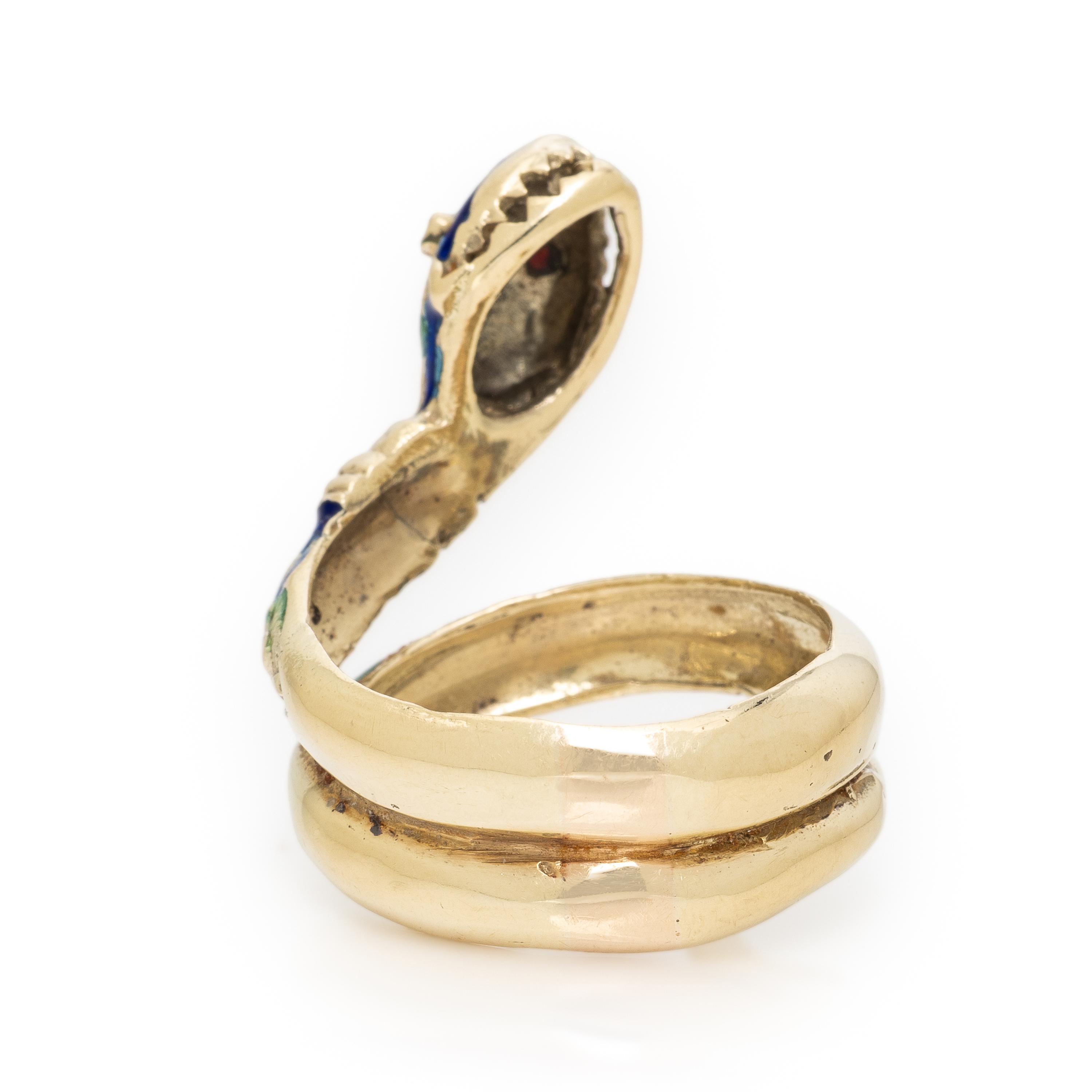 Polychrome Enamel and Yellow Gold Snake Ring