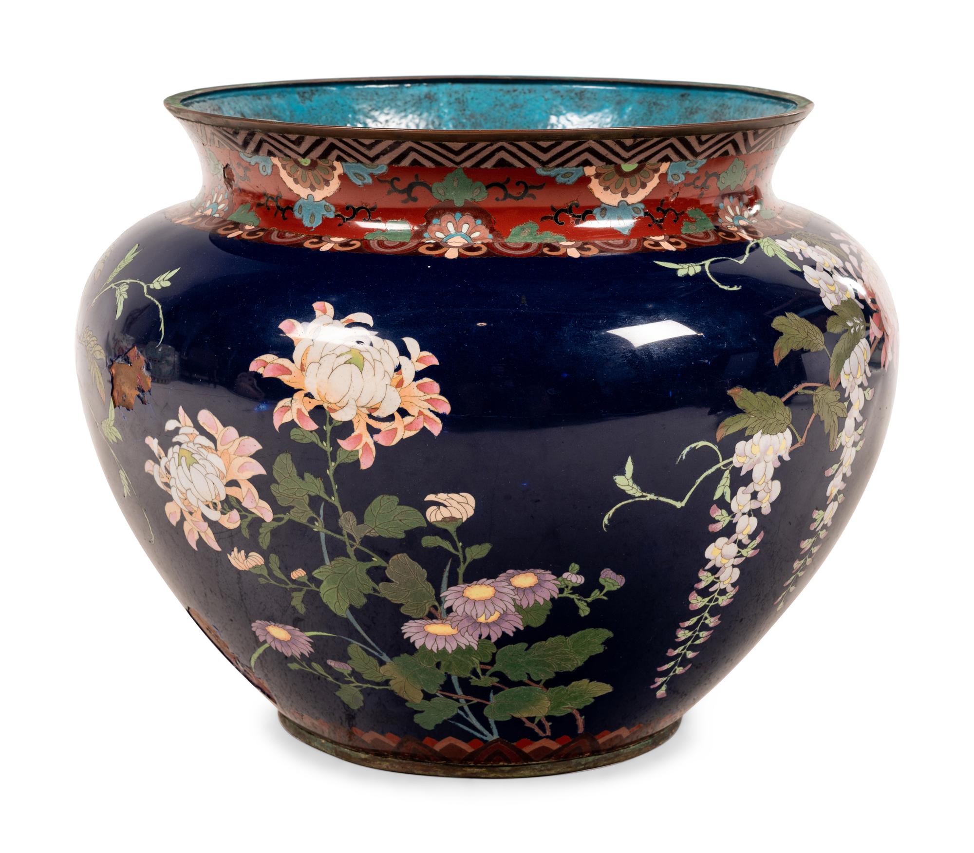 A Large Cloisonné Jardinière and Stand