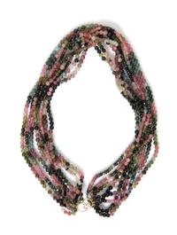 A 14 Karat Yellow Gold and Multi Strand Tourmaline Torsade Necklace, 107.30 dwts.