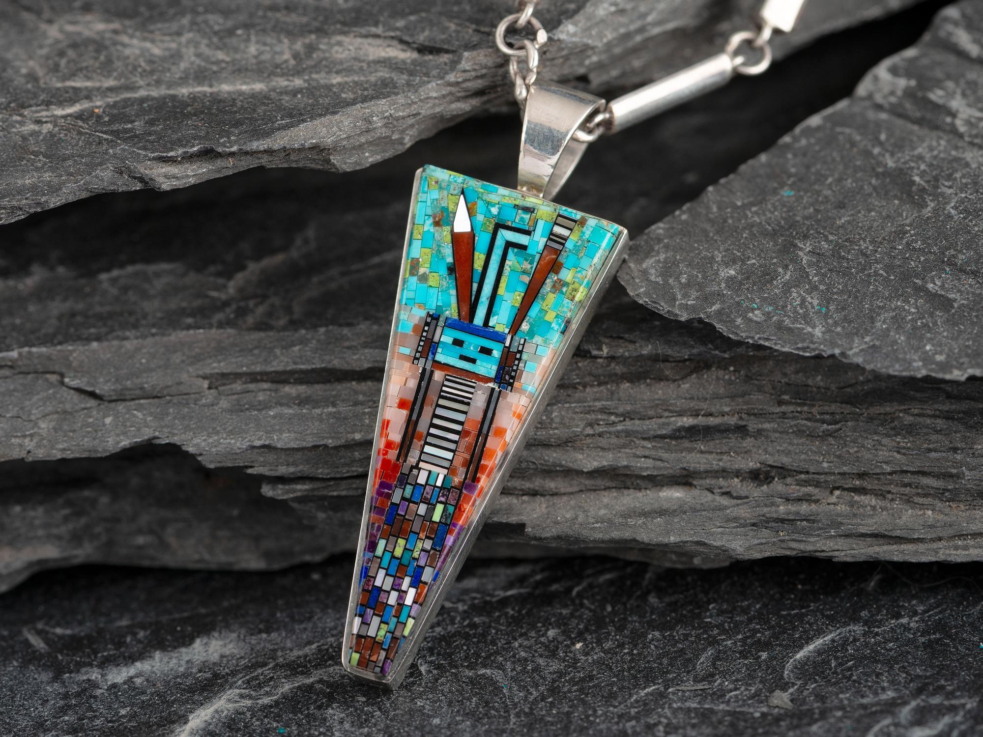 Sterling Silver Micro Mosaic Figural Pendant, with Micro Mosaic Chain