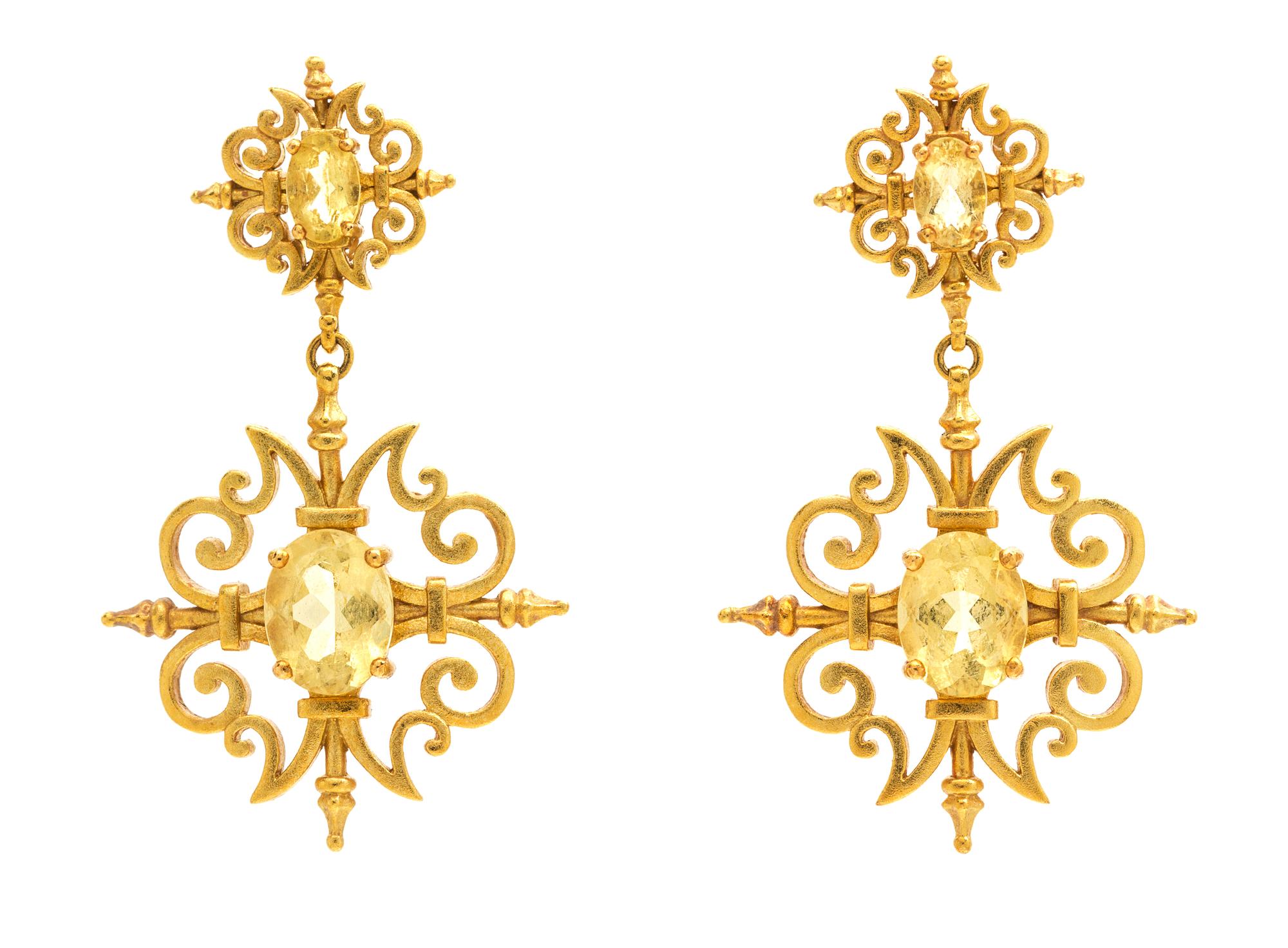 A Pair of 18 Karat Yellow Gold and Yellow Sapphire Pendant Earrings, Paul Morelli, 9.50 dwts.