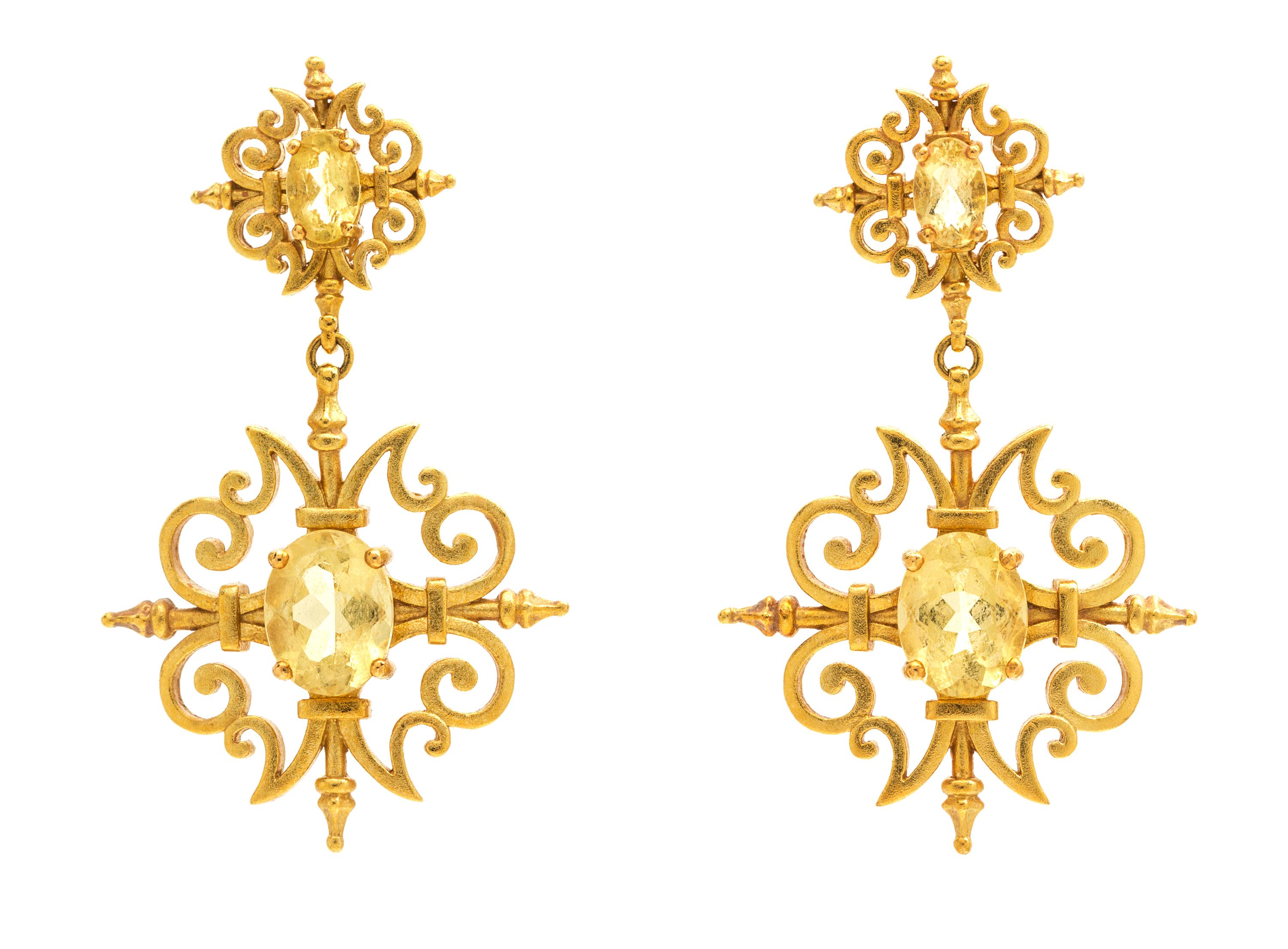 A Pair of 18 Karat Yellow Gold and Yellow Sapphire Pendant Earrings, Paul Morelli, 9.50 dwts.