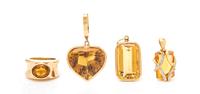 A Collection of Yellow Gold and Citrine Jewelry, 20.90 dwts.