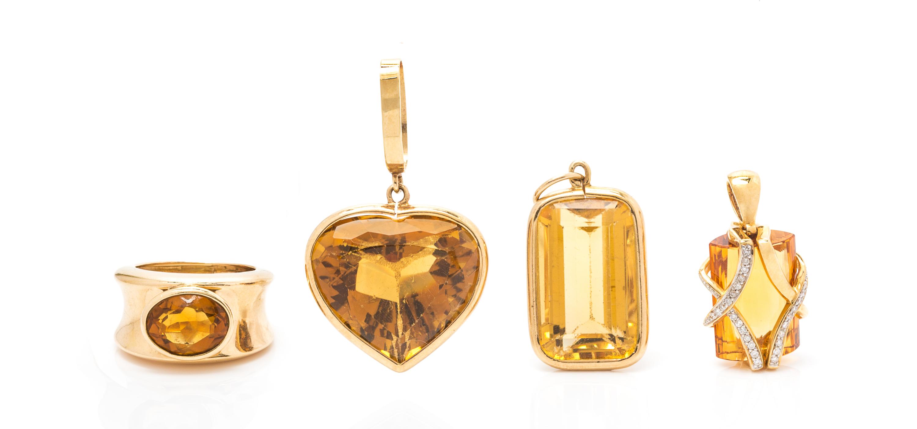 A Collection of Yellow Gold and Citrine Jewelry, 20.90 dwts.