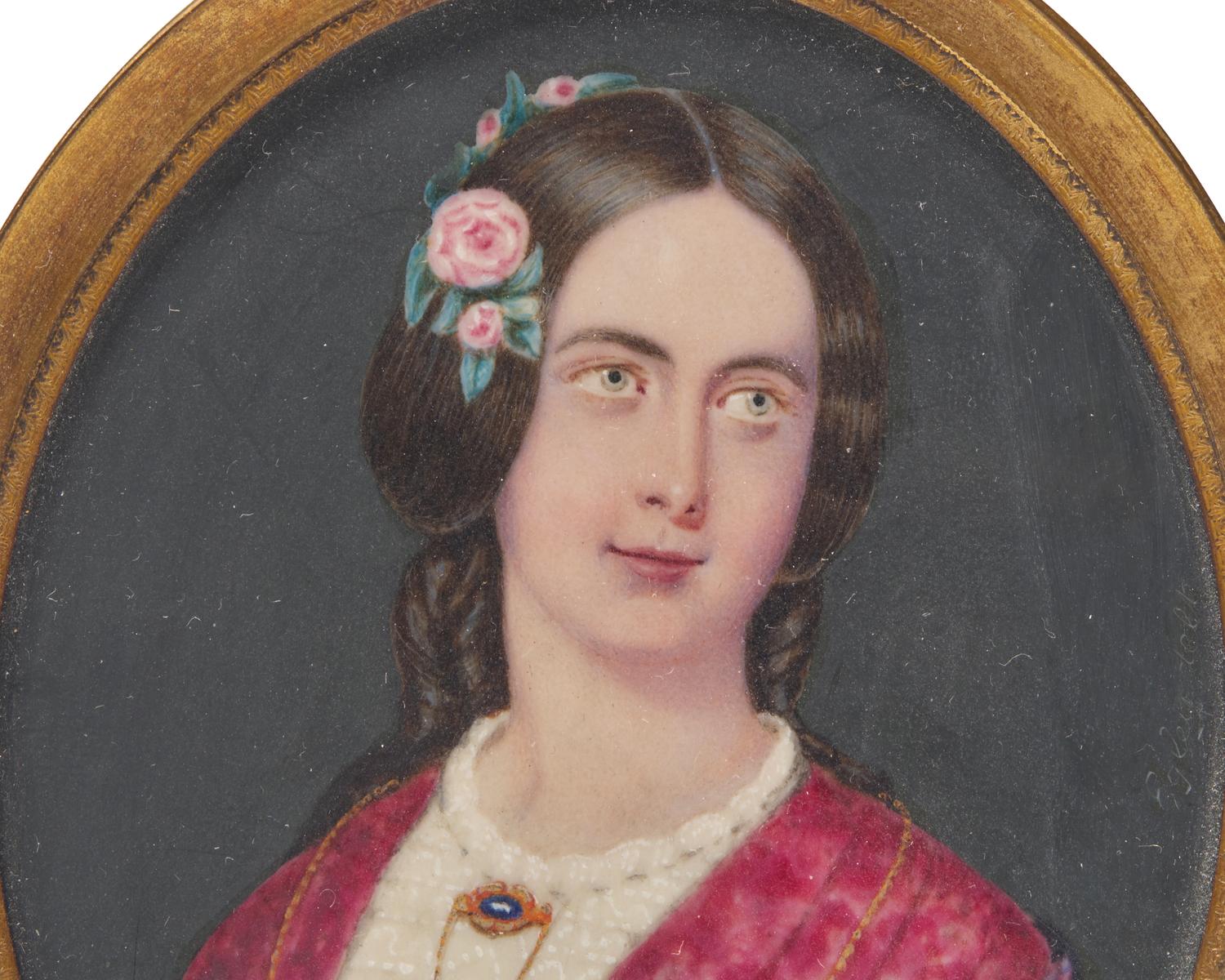 Attributed to William Egley (English, 1798-1870) A Portrait Miniature of a Lady in Red