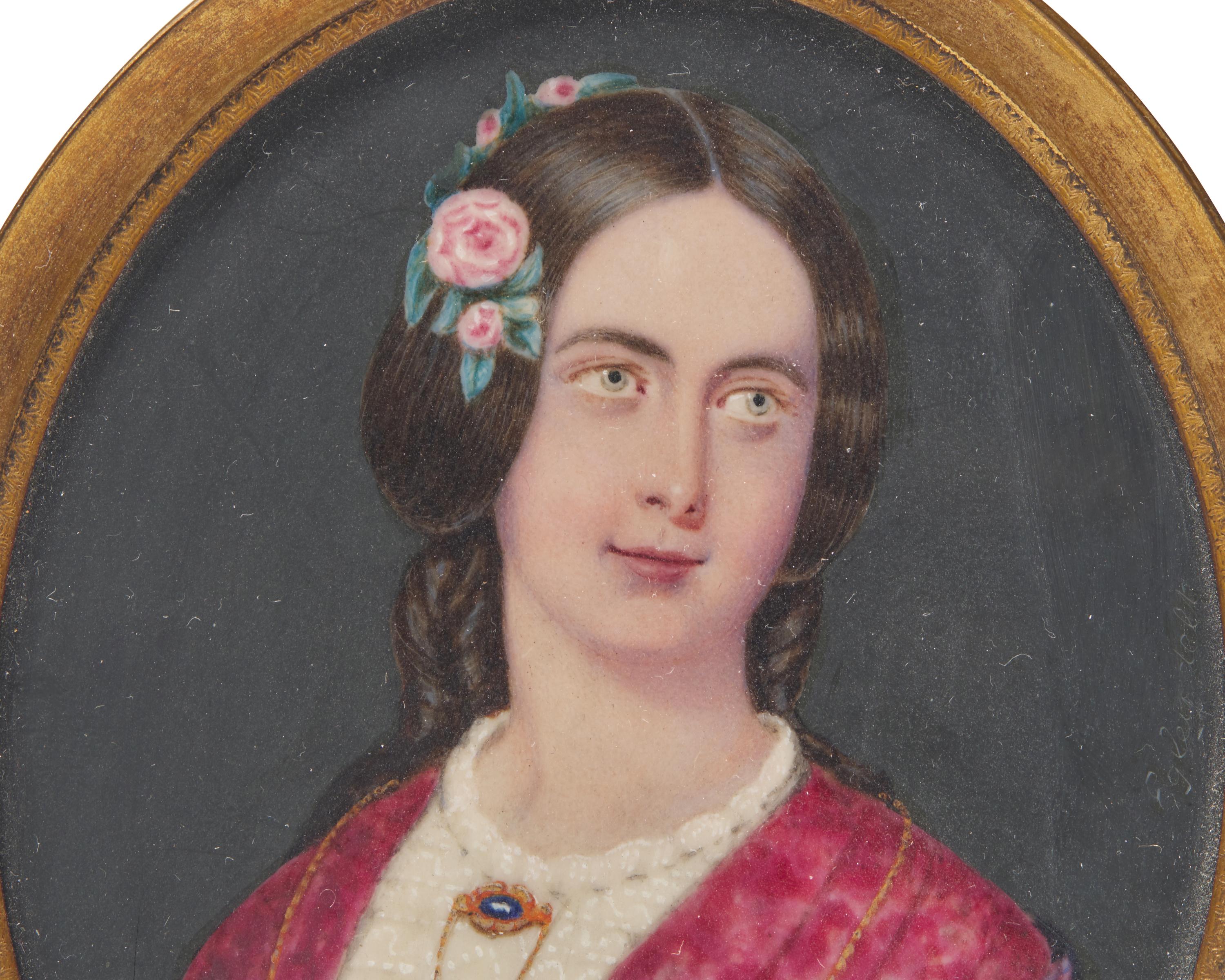 Attributed to William Egley (English, 1798-1870) A Portrait Miniature of a Lady in Red