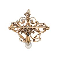 ANTIQUE, DIAMOND AND CULTURED PEARL BROOCH PENDANT
