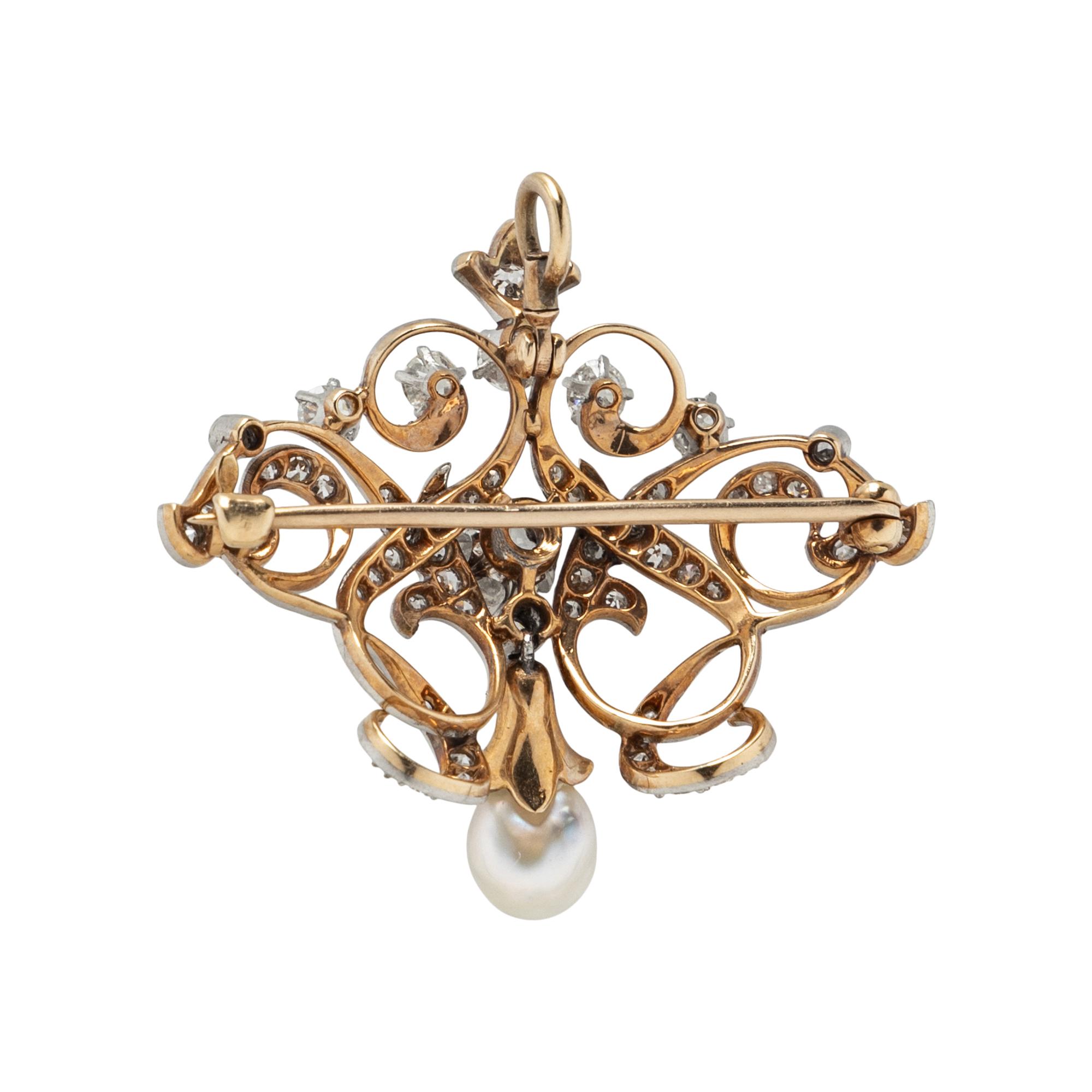 ANTIQUE, DIAMOND AND CULTURED PEARL BROOCH PENDANT