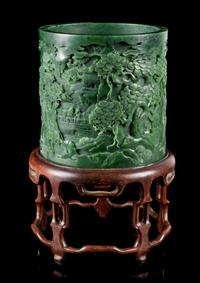 A Spinach Jade Brushpot