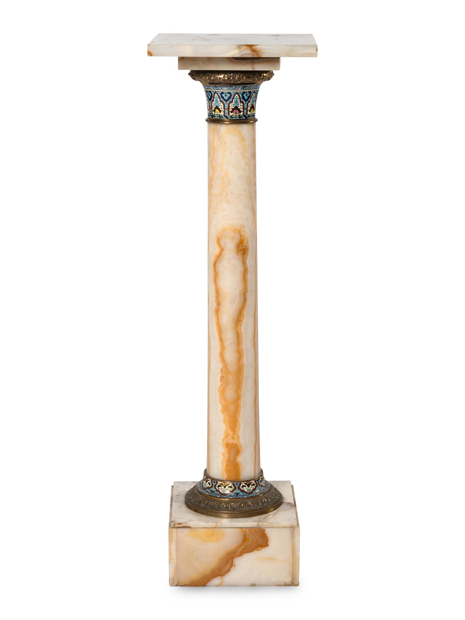 A Continental Onyx and Champlevé Pedestal