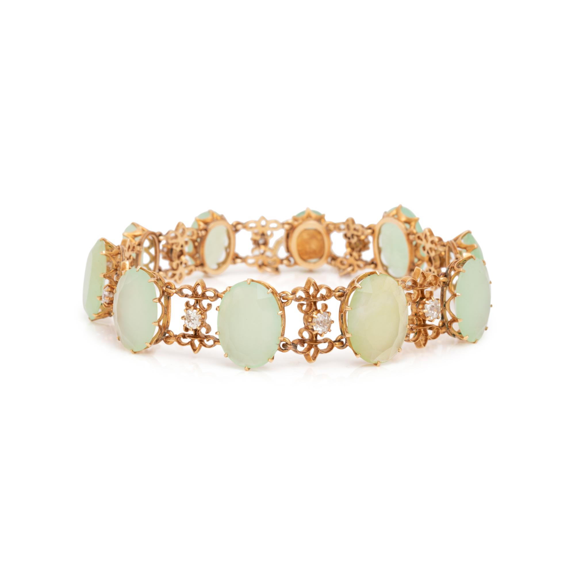 ANTIQUE, CHRYSOPRASE AND DIAMOND BRACELET