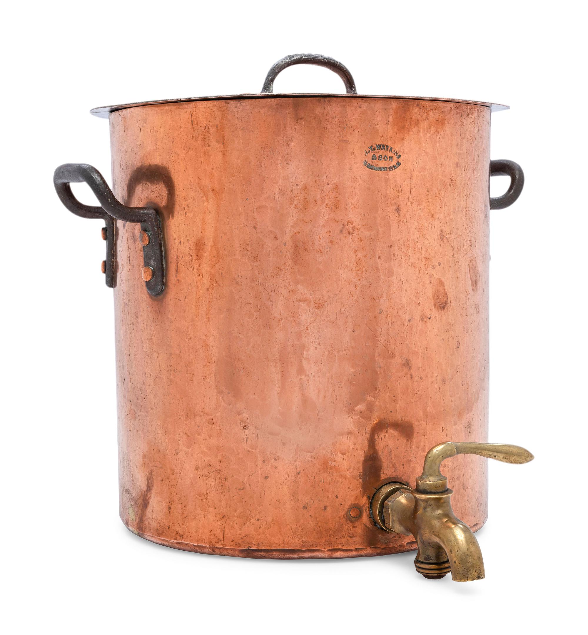 An American Copper Stock Pot with Cover and Faucet