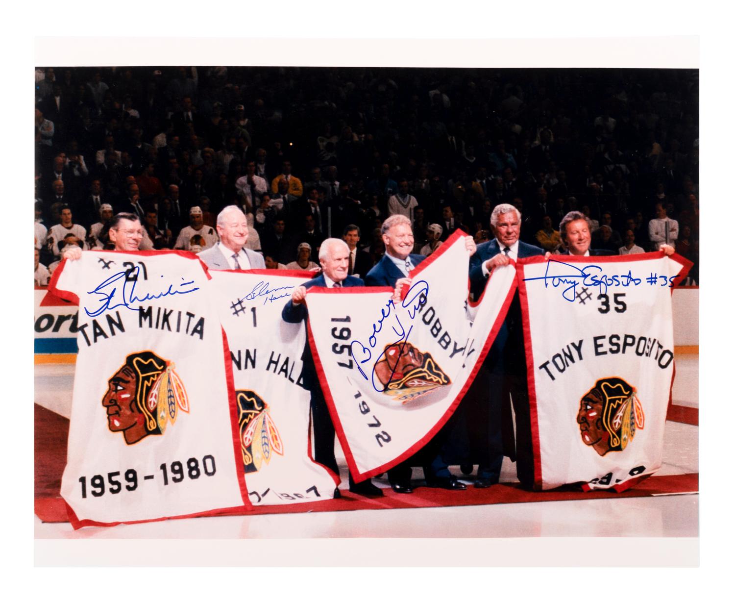 A Group of Chicago Blackhawks Signed Autograph Items (Including Bobby Hull, Stan Mikita and Tony Esposito),