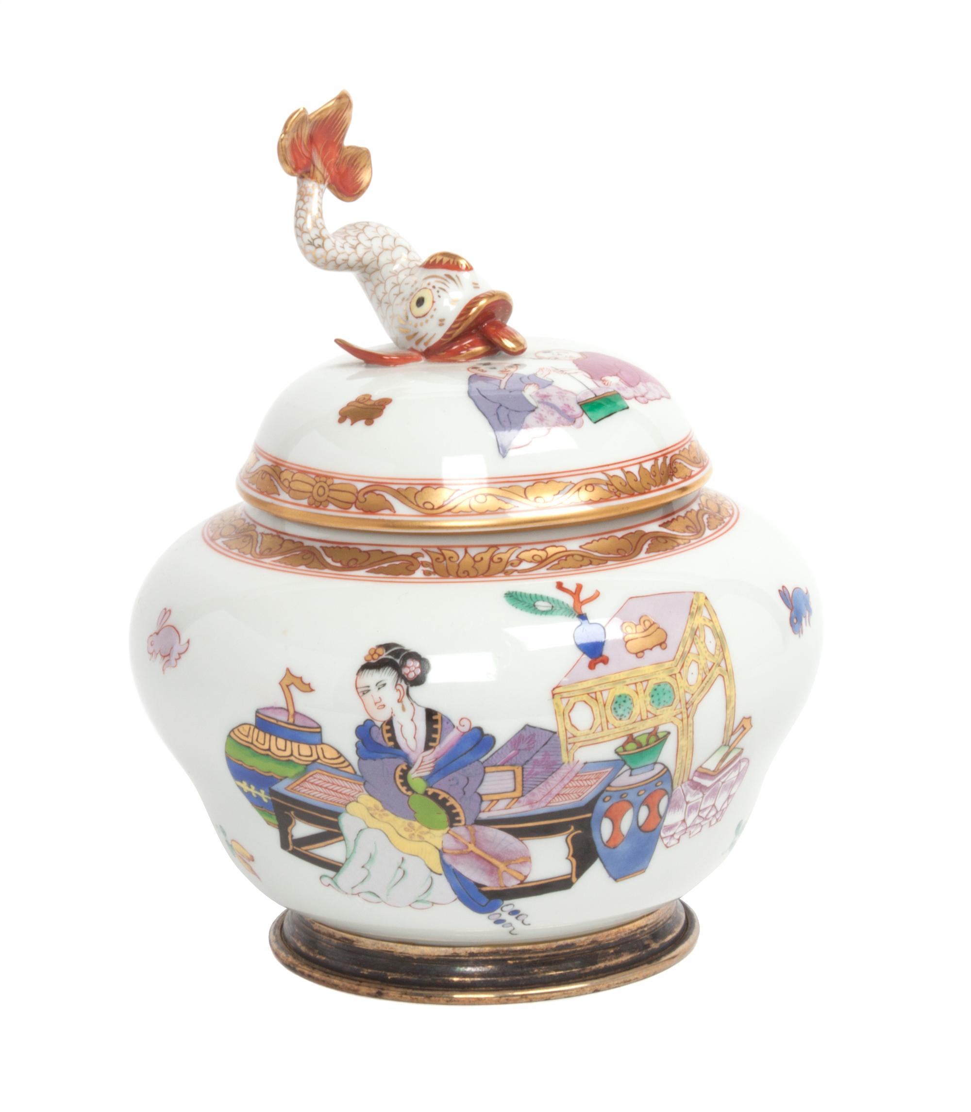 A Herend Porcelain Lidded Jar Height 8 inches.